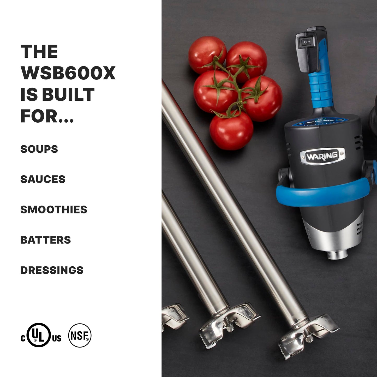 Waring EVOX 16" Big Stik Immersion Blender, 1.5 HP Variable Speed, 25-Gallon Capacity, for Sauces, Dressings, Marinades & Soups, WSB600X