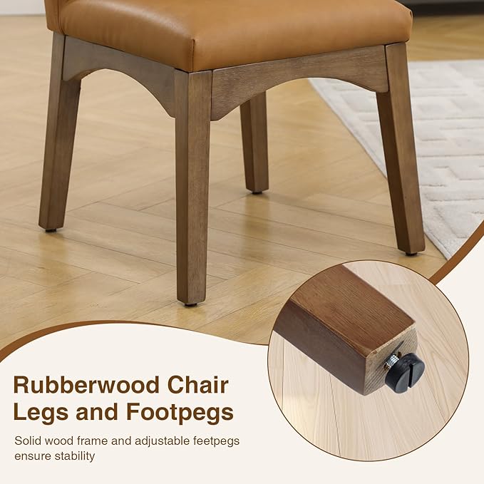 DUOMAY Modern Dining Chairs Set of 4, Mid Century Faux Leather Dining Room Chairs Upholstered Kitchen Chairs with Solid Rubberwood Legs, Armless Accent Side Chairs, Brown