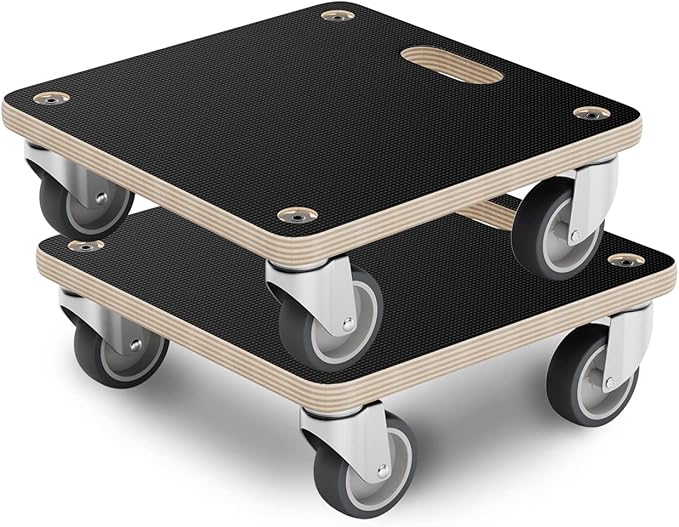 Furniture Mover Dolly Portable Wood Rolling Mover for Heavy Furniture Sofa Cabinet Refrigerator, with 4 360° Rotatable Rubber Universal Wheels, 550 Lbs Capacity, Black (2 packs)