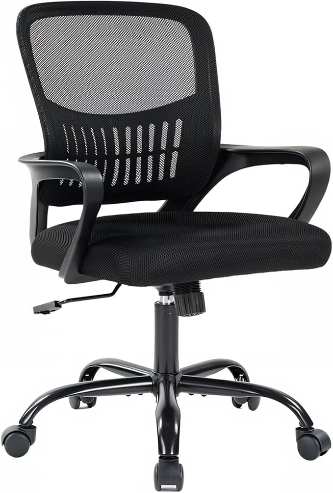 DUMOS Home Office Computer Chair - Ergonomic Mid Back Desk with Lumbar Support and Rocking Mode, Height Adjustable with Fi...