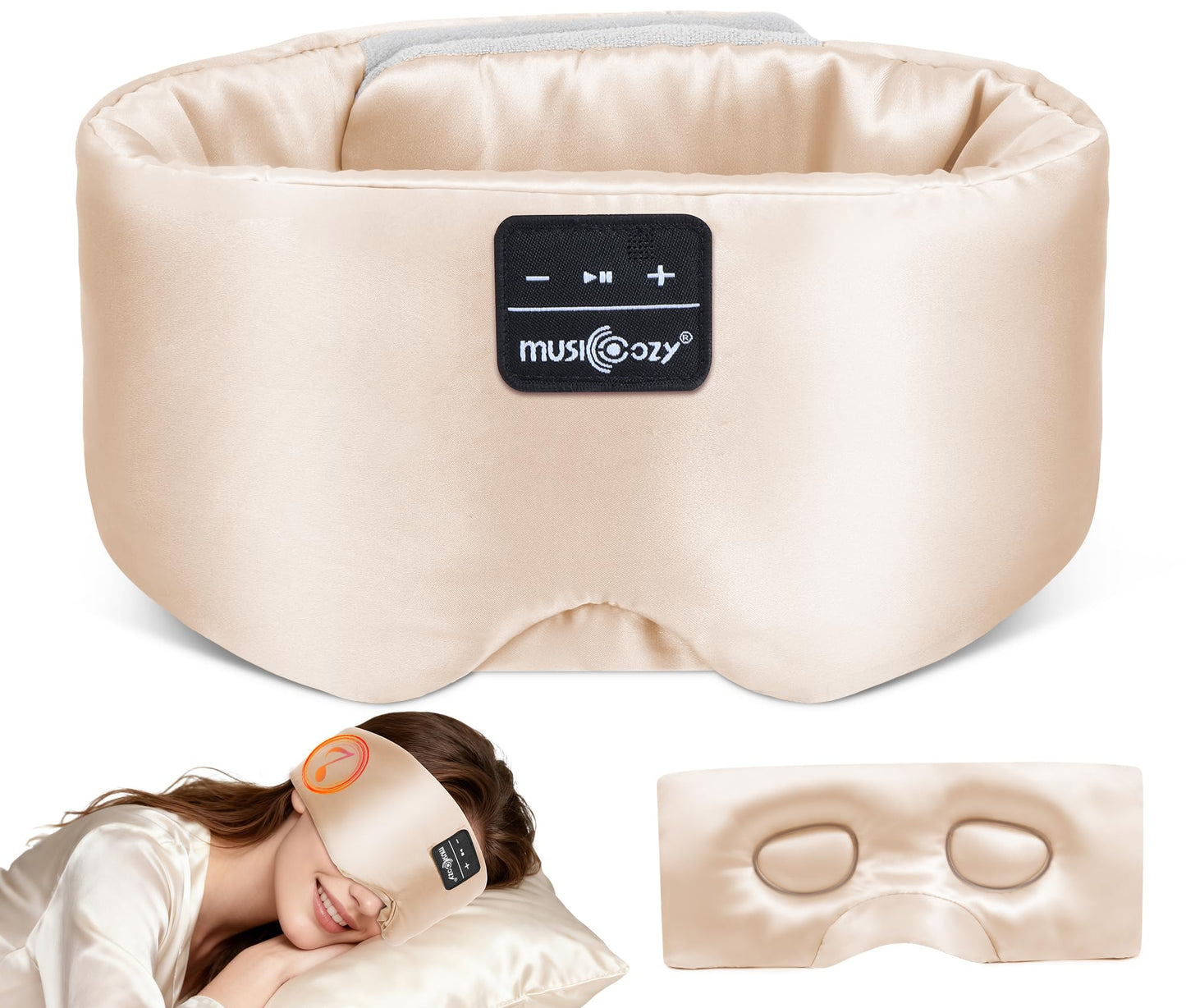 MUSICOZY 3D Silk Bluetooth Sleep Mask Headphones, Mulberry Silk Eye Mask with Ultra-Thin Wireless Speakers, Bluetooth 5.4 Sleeping Headphones for Side Sleepers, Music Sleep Mask Gifts for Men Women