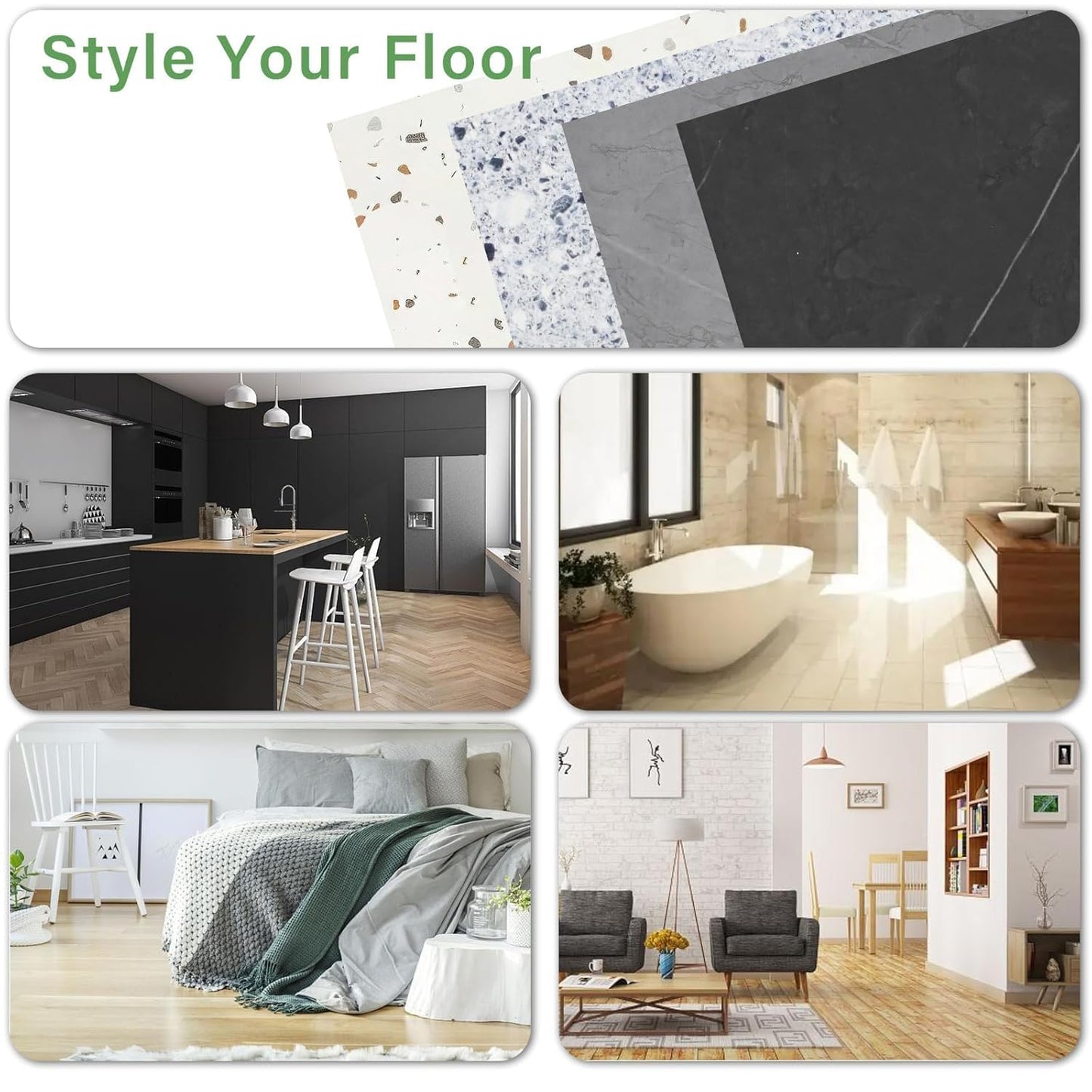 ZRJT 10-Pack 10 Sq.Ft Peel and Stick Floor Tiles Vinyl Polish Pattern Flooring, 12” x 12” Self Adhesive Vinyl Flooring DIY for Kitchen, Bathroom, Laundry, Polish Green Marble