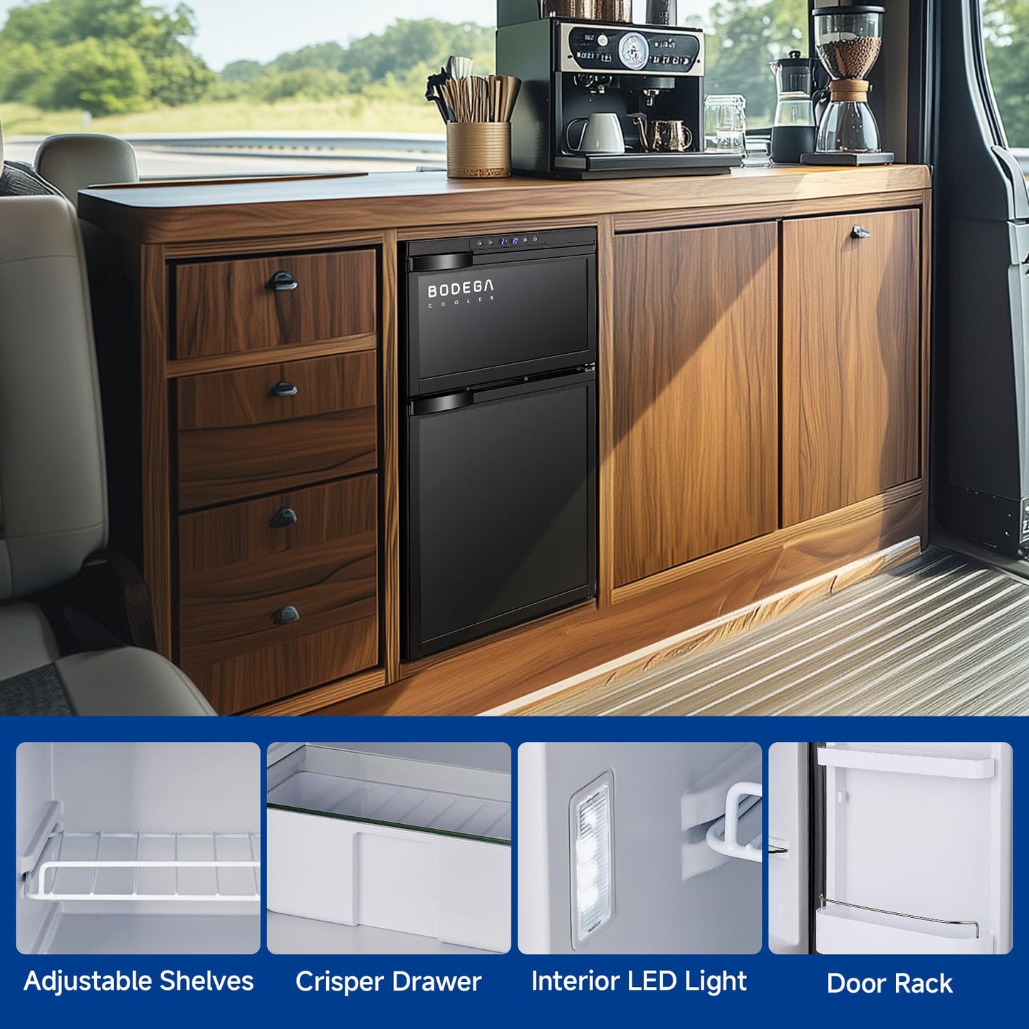 BODEGACOOLER 12 Volt RV Refrigerator, 80L(2.82cu.ft) RV Fridge with Freezer, APP Control Portable Compressor Cooler, -4℉ to 68℉, 12/24V DC for Boat, Yacht, Caravan, Truck, Camping