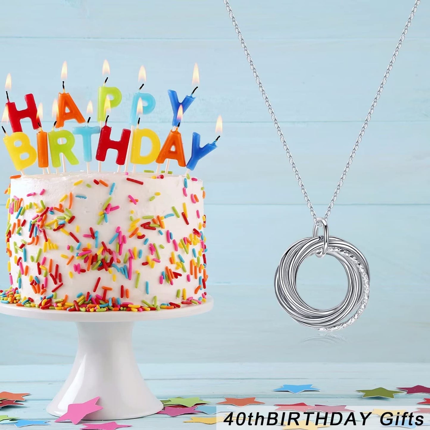 IEFLIFE 40th Birthday Gifts for Women, 4 Circle Necklaces Jewelry for Woman Her Forty 40 Years Old Birthday Gifts for Friend Mom Wife Sister 4 Decades Necklace