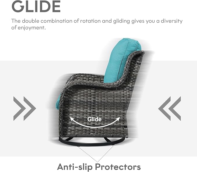 Belord Outdoor Swivel Rcoker Wicker Chairs - Swivel Patio Chairs Set of 2 Patio Furniture Sets with Covered Cushion for Porch Deck Balcony Backyard, Turquoise Cushion