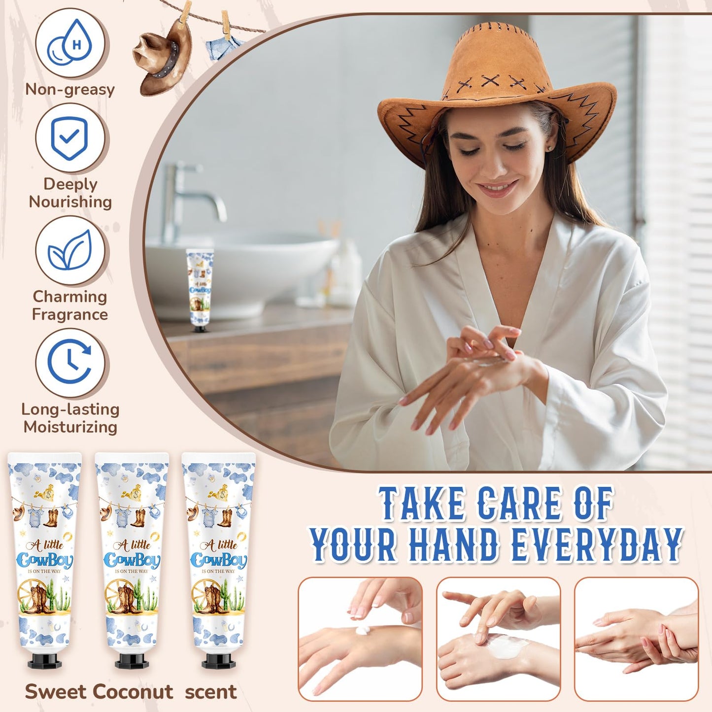 Swiffen 48 Sets Baby Shower Hand Cream Bulk Cowboy Baby Shower Favors Bridal Thank You Hand Cream for Guests Travel Size Lotion