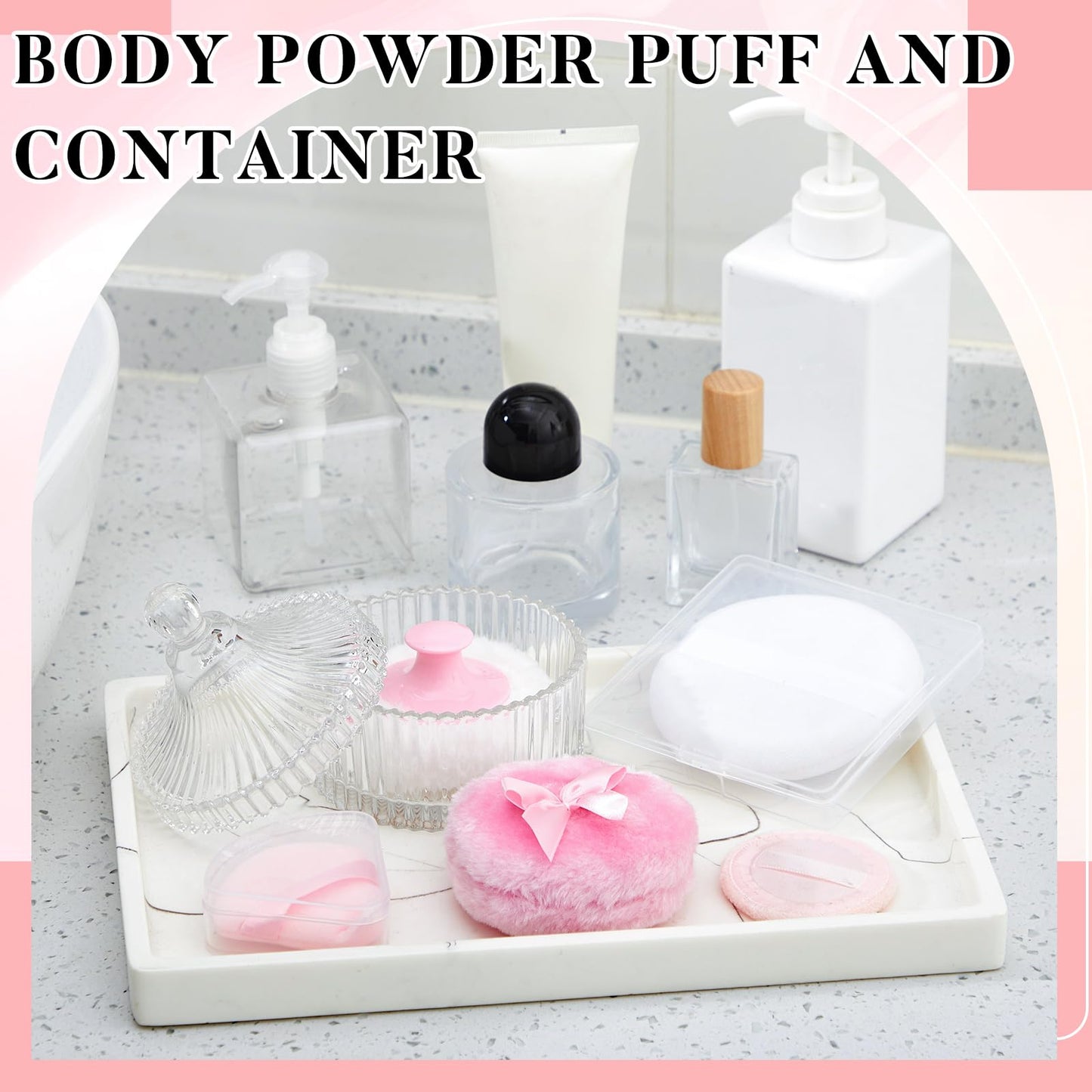 Tioncy 7 Pcs Large Body Powder Puff and Container Set Powder Container with Powder Puff Crystal Container Soft Washable Reusable