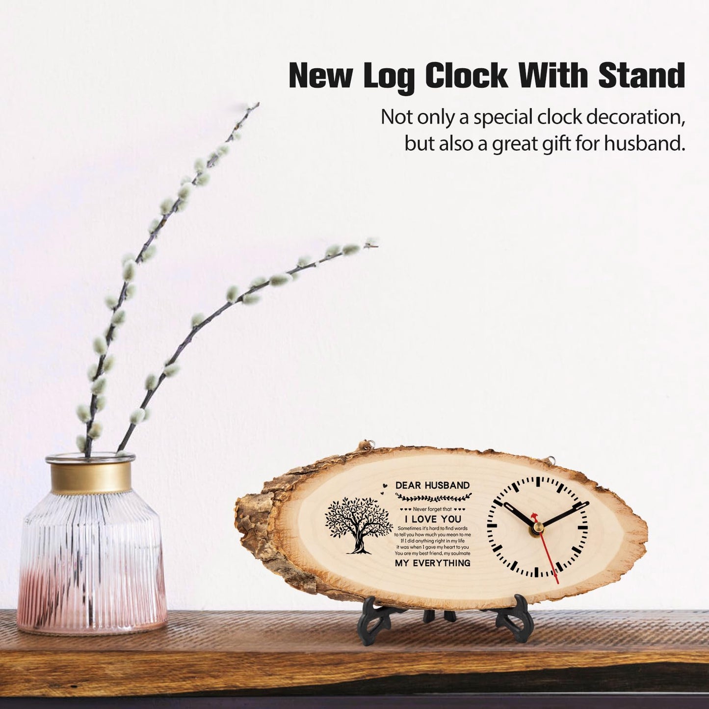 BeauGift Husband Birthday Gift, Wooden Clock Gifts for Husband, Husband Birthday Present from Wife, Anniversary Clock Gift Valentine's Day for Him Office Home Decor