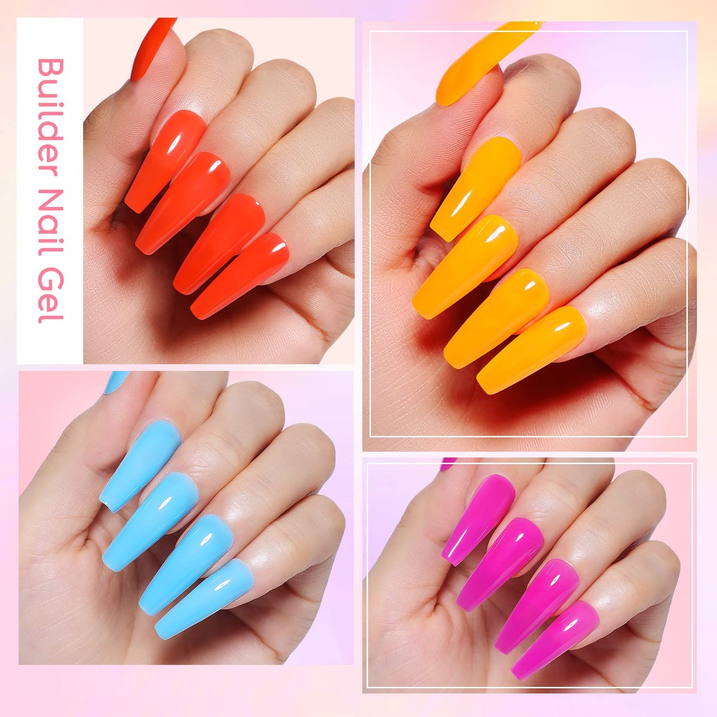 AIMEILI Hema Free Poly Nail Extension Gel Kit, 6 Colors Neon Pink, DIY Salon Nail Art Design At Home Gift for Women - 12