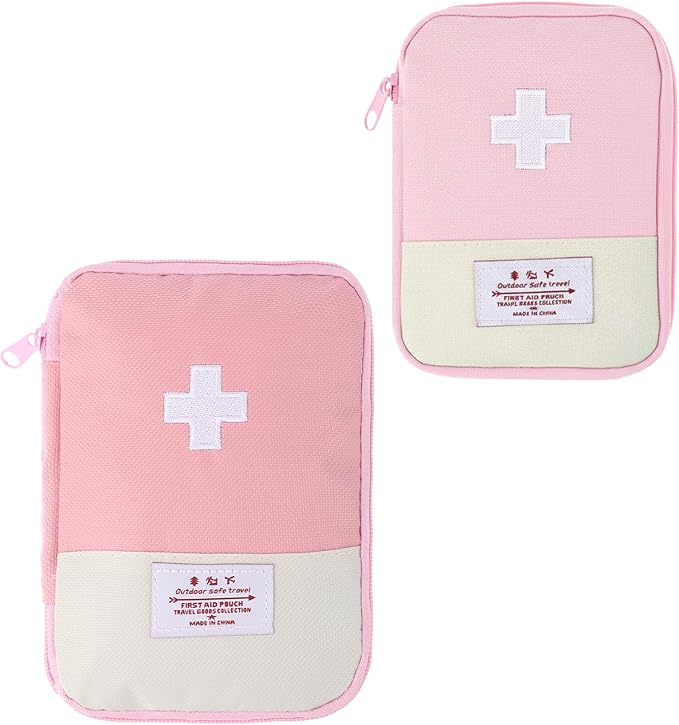 Pink First Aid Kit, 2 Pcs Small First Aid Pouch Empty for Outdoor Indoor, Camping Hiking Traveling, Sports, Car (Pink)