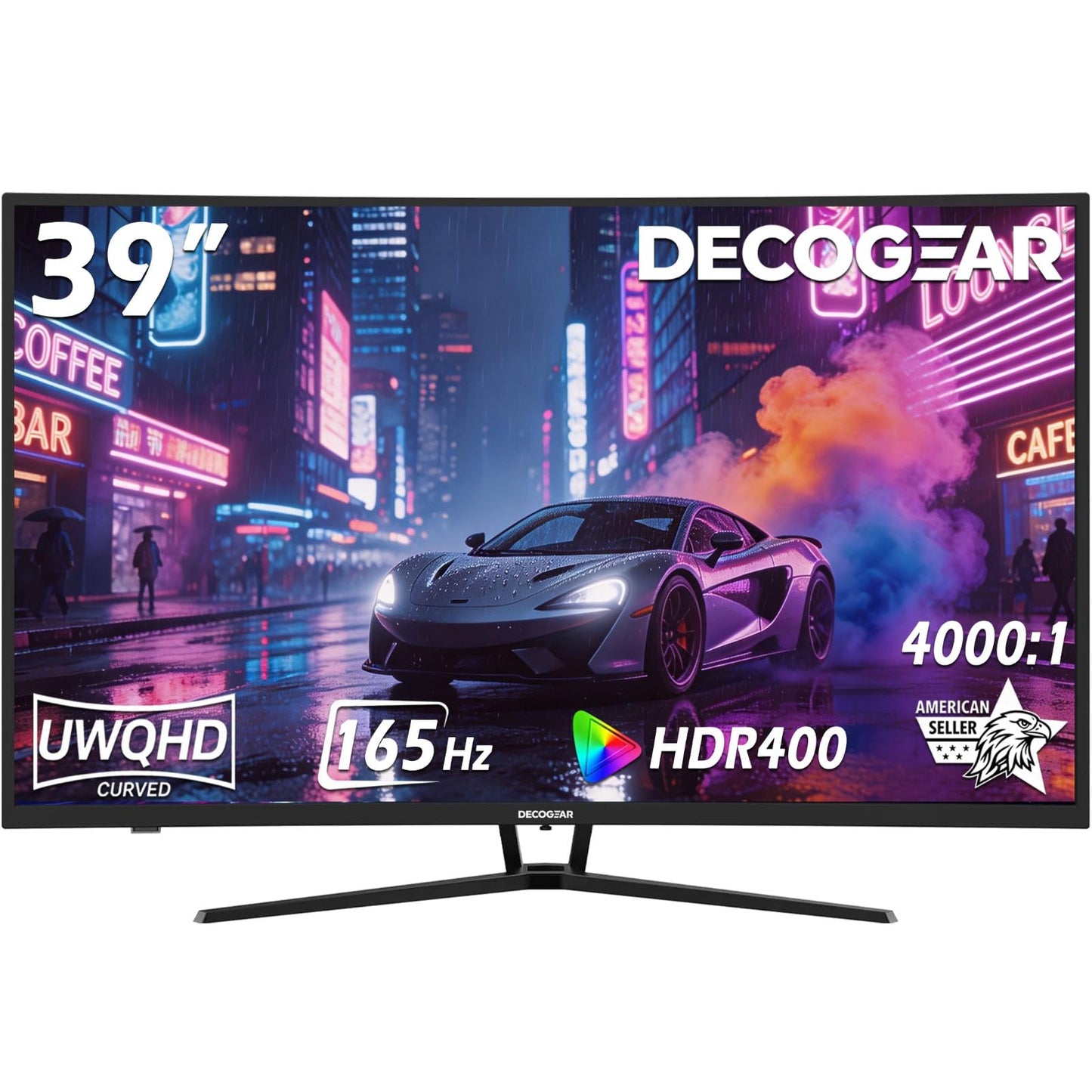 Deco Gear 39" Curved Widescreen Gaming Monitor | 2560x1440 | 1ms MPRT | 165 Hz | 16:9 | HDR400 | 4000:1 | 1 x HDMI | 1 x DisplayPort - Limited Black Edition
