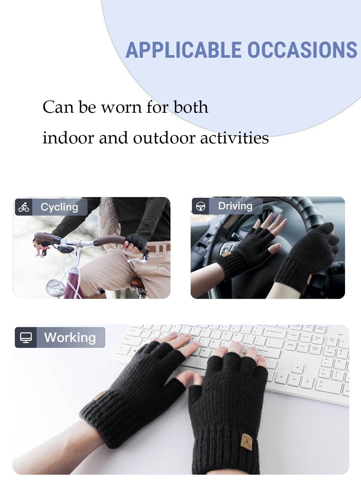JUNRUI Fingerless Gloves Half Finger Winter Warm Knitted Gloves Working Running Biking Driving for Men and Women