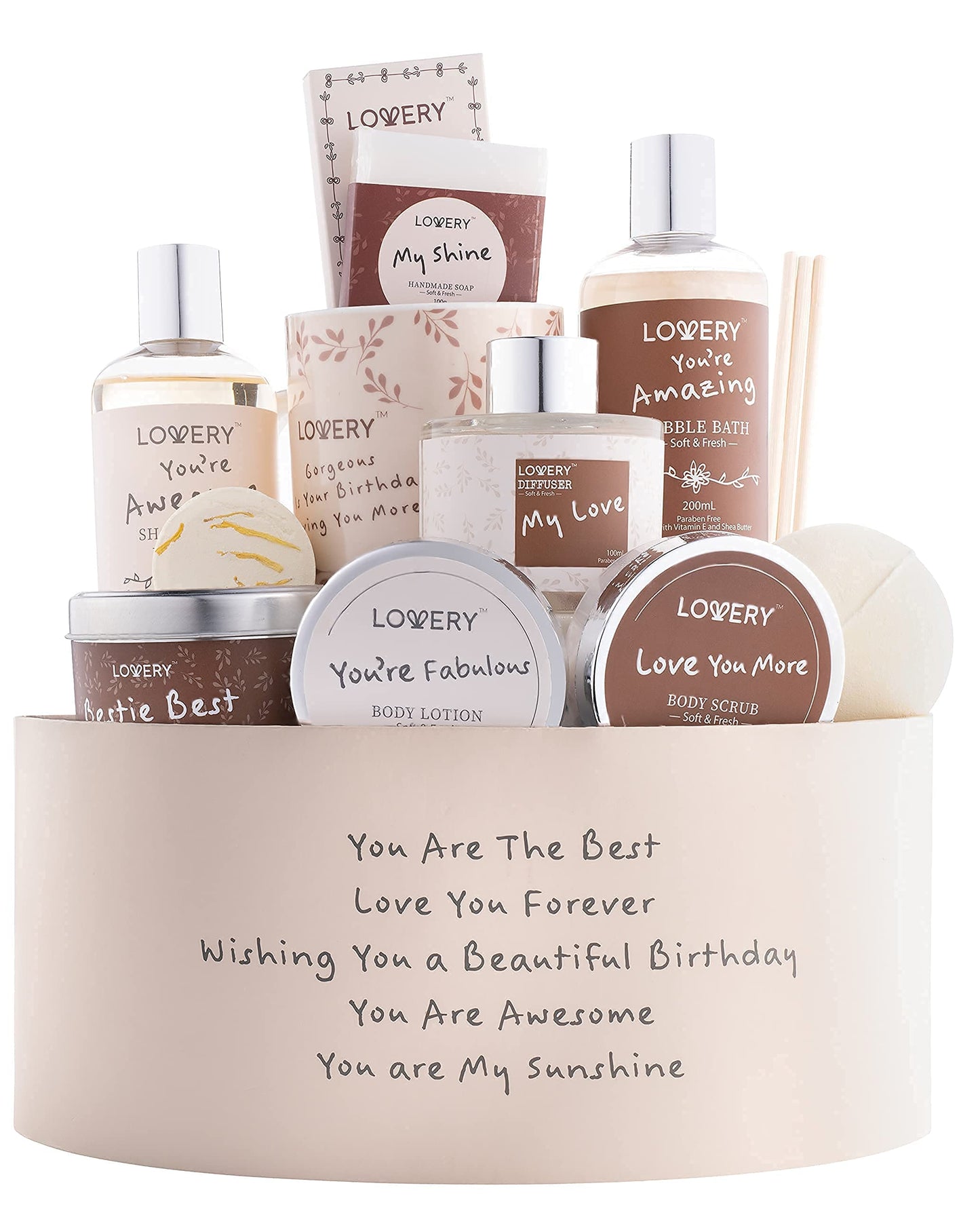 Birthday Gifts for Women, Birthday Gift Basket, Bath and Spa Gift Set for Women, Luxury Birthday Spa Gift Box, Vitamin E & Shea, Rich Bath Essentials in Coconut Scent, Happy Birthday Mug & More