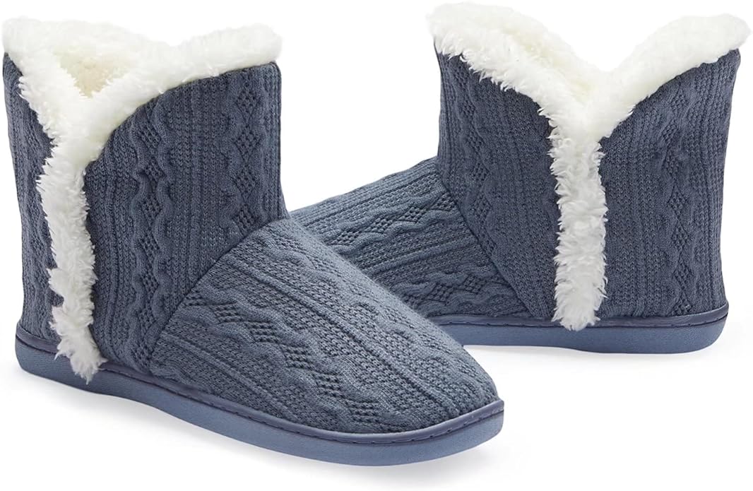 NineCiFun Women's Fuzzy Winter Bootie Slippers Knitted Ankle Boots Slippers Warm House Shoes Outdoor Indoor with Plush Fur...