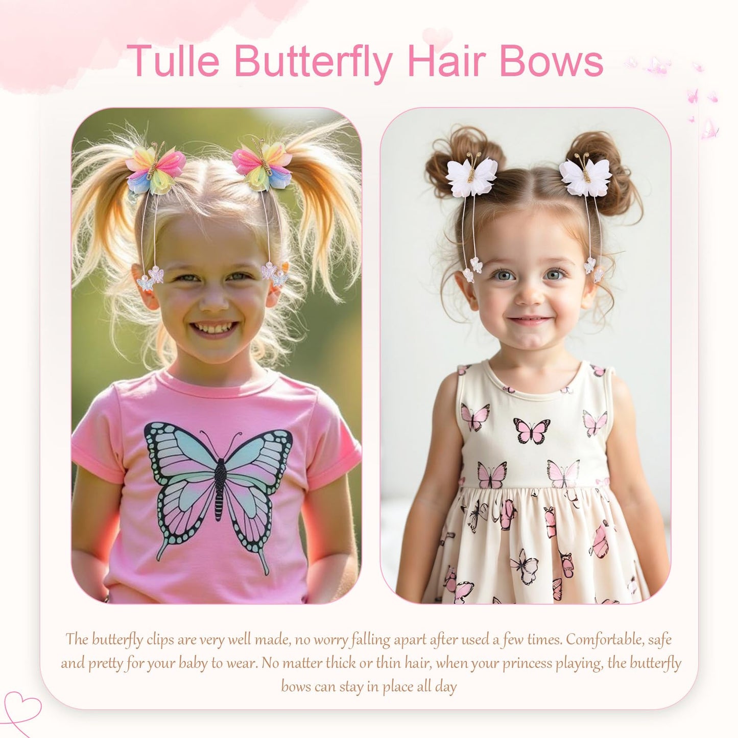 Oaoleer 10PCS Mini Butterfly Hair Bows 2  Tulle Mesh Colorful Butterfly Hair Bows with Tail Hair Accessories for Baby Girls