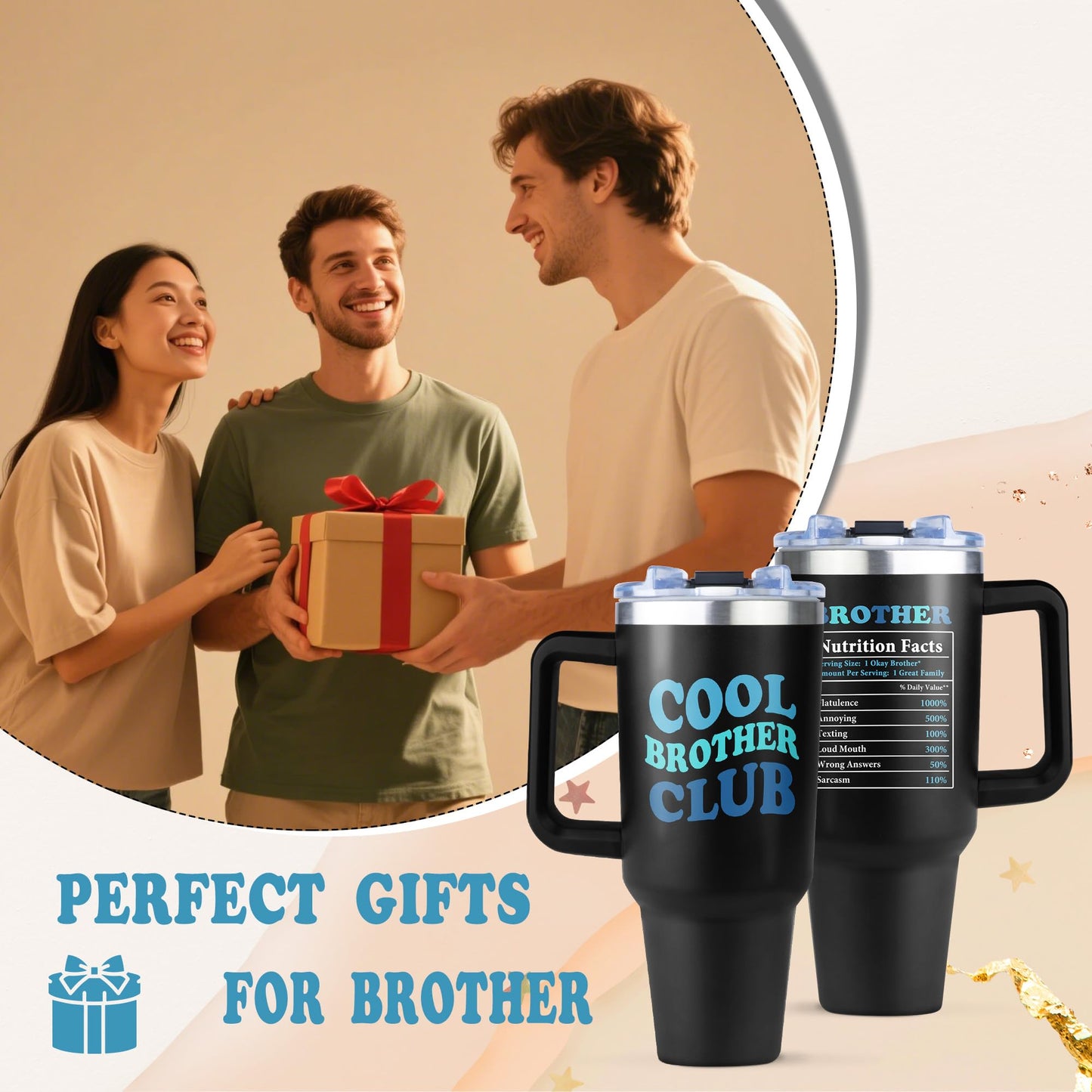 Ladyhold Big Brother Gift, Gifts for Brothers, Brother Birthday Gifts from Sister, Christmas Graduation Birthday Gift for Brothers Tumbler 40Oz with Handle and Straw