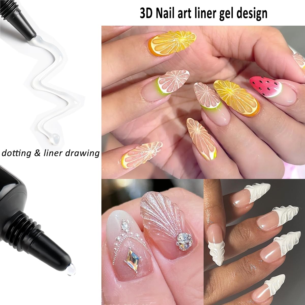 Fcozpjk 3D Sculpting Gel for Nail Art - 2PCS 10g Clear Liner Polish Carving Modeling Kit With Gold Silver Chrome Powder for 5D E