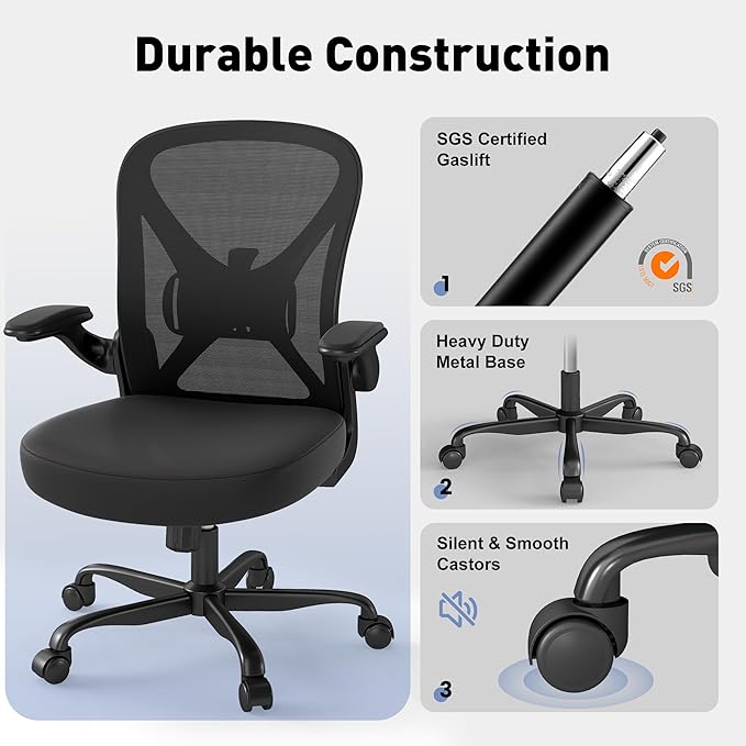 ZZH Ergonomic Office Chair Set of 2 with Adjustable Lumbar Support, Mesh Home Office Desk Chair with Wheels and Flip-up Arms, Black
