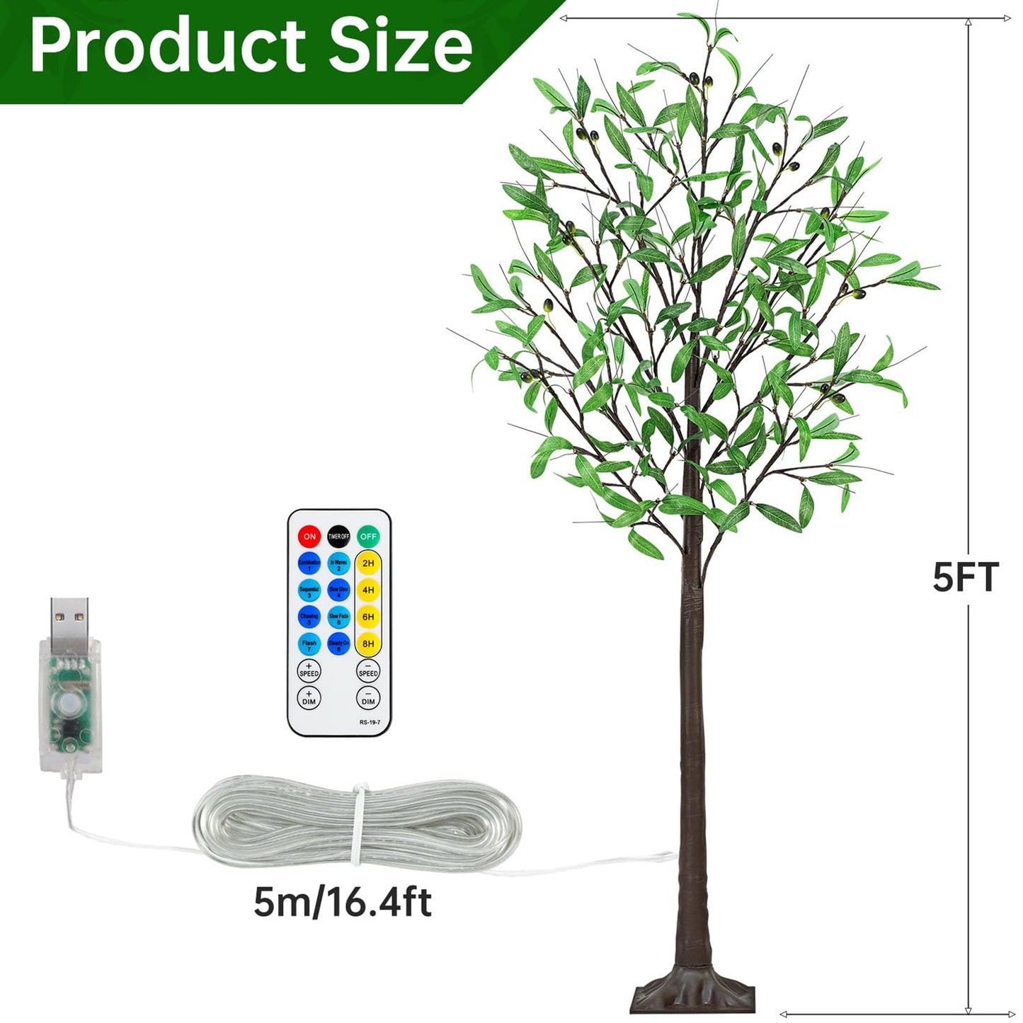 Lighted Olive Trees Artificial 5ft 90 LED Lights for Decoration Inside Outside, Prelit Fake Tree with 18 Fruits 180 Leaves Remote Electric Greenery Lights for Christmas Wedding Holiday Home Decor