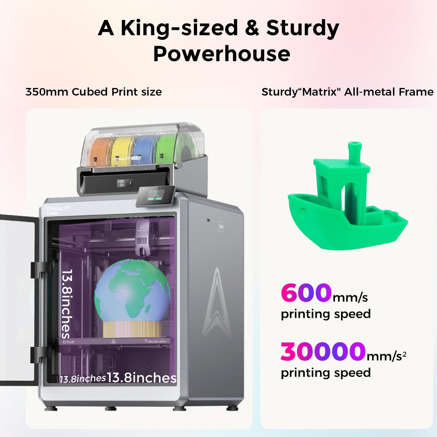 Creality 3D Printer K2 Plus Combo Multi Color 3D Printer with CFS, 16 Color Printing, 600mm/s High Speed, Auto Leveling, Dual AI Cameras, 350×350×350mm Build Volume