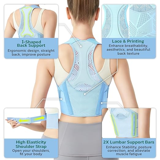 Posture Corrector for Women - Lightweight and Breathable Back Brace for Pain Relief, Rounded Shoulders and Hunchback, Compact & Portable with Fashionable Design, Invisible Under Clothes Blue XL