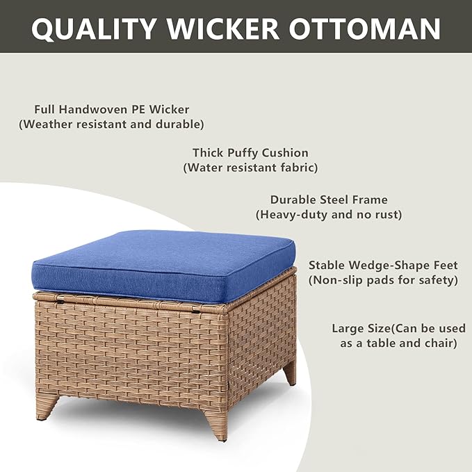Rilyson Patio Furniture Swivel Chairs Set - 5 Piece Wicker Rattan Outdoor Sectional Conversation Sets with 2 Rocking Swivel Chairs,2 Ottomans and 1 Sofa for Porch Deck Garden(Yellow/Blue)