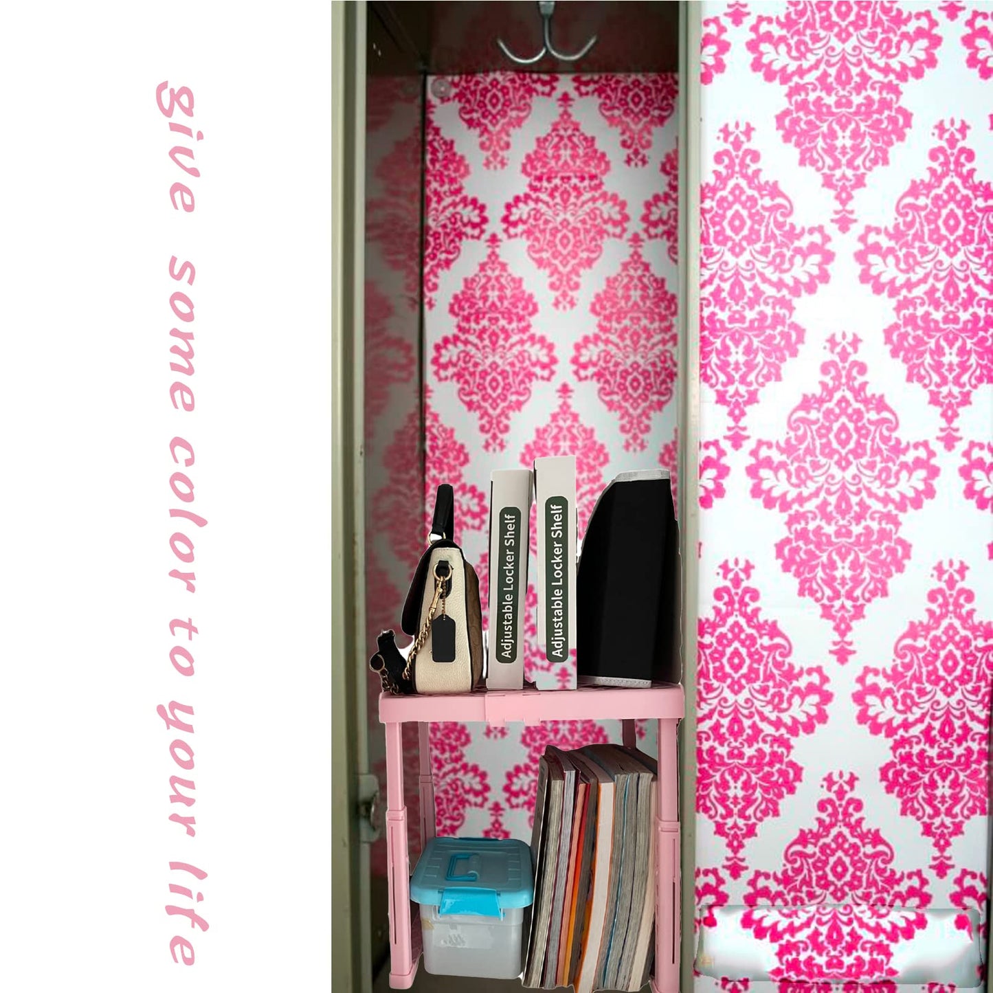Adjustable Locker Shelf Pink Height and Width Adjustable Locker Organizer Shelf for School Locker, Stackable Locker Stand Tools for Gym Lockers, Office, Back to School Essentials