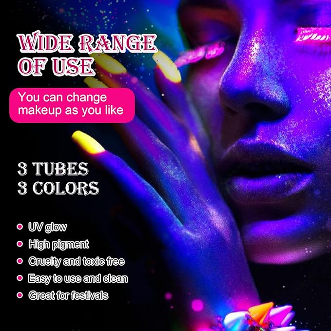 8 Colors Face & Body Paint Palette Kit + 1 Black Cream Face Body Paint + Washable Fake Blood + 3 UV Light Colors, Non-Toxic Hypoallergenic for Halloween SFX Makeup Cosplay Joker Costume Parties