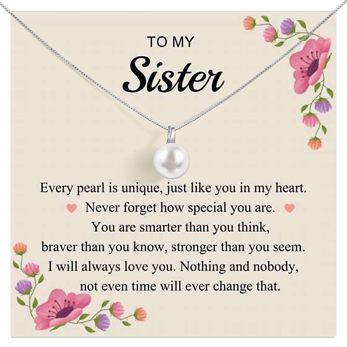 Sister Gifts from Sister - Freshwater Single Pearl Pendant Necklace, 925 Sterling Silver Jewelry, Dainty Birthday Unique Gifts for Women Wife Daughter Friend Mom Birthday Anniversary