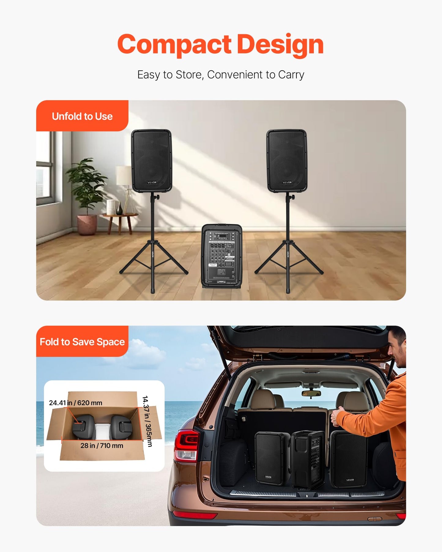 Vevor Portable Pa System With Microphone, 300W Powered, Sound System With 8 Channel Mixer, Dual 8 Speakers, Wireless Bluetooth