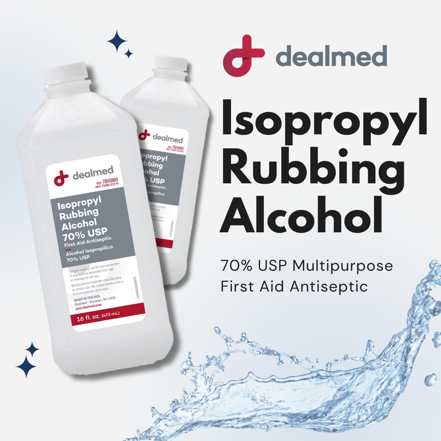 Dealmed Isopropyl Rubbing Alcohol 70% USP, First Aid Antiseptic, 16 fl. oz, (1 Pack)