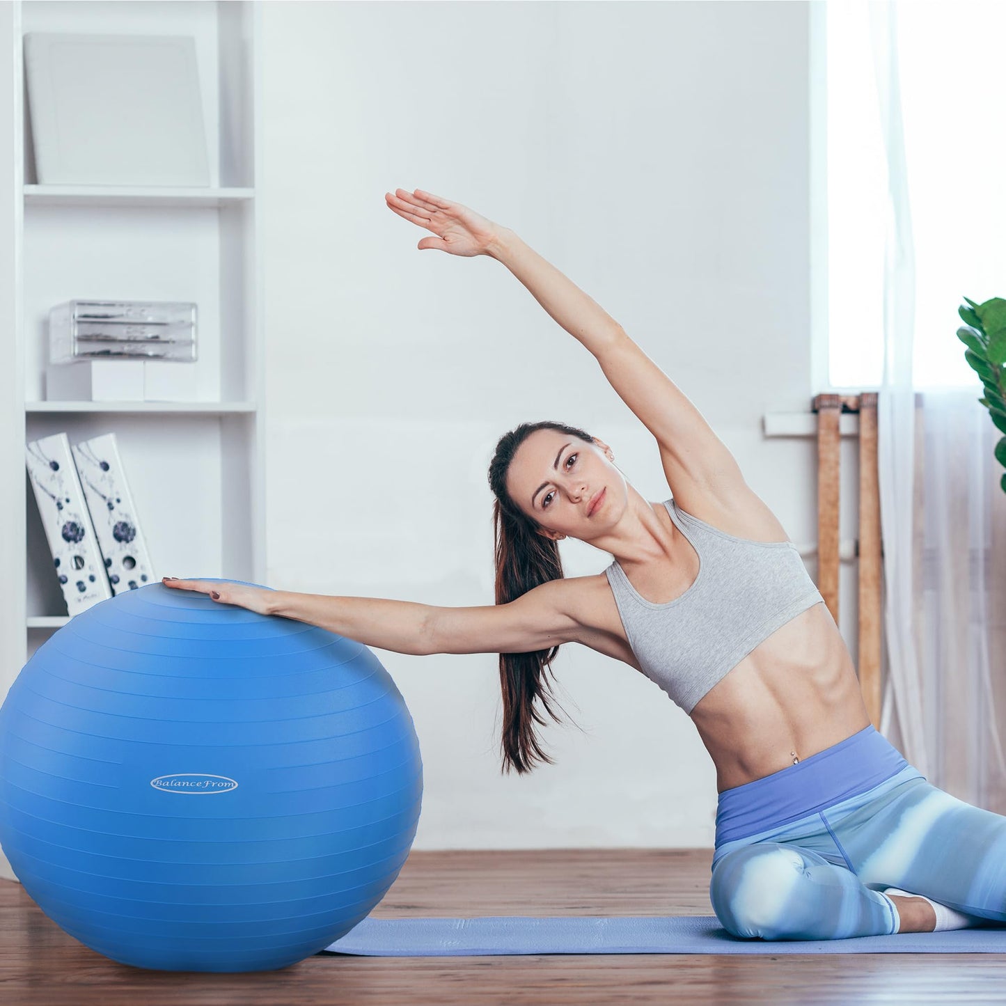 Fitvids Anti-Burst Slip Resistant Exercise Ball - 34-inch Blue, 2,000-Pound Capacity, Quick Pump