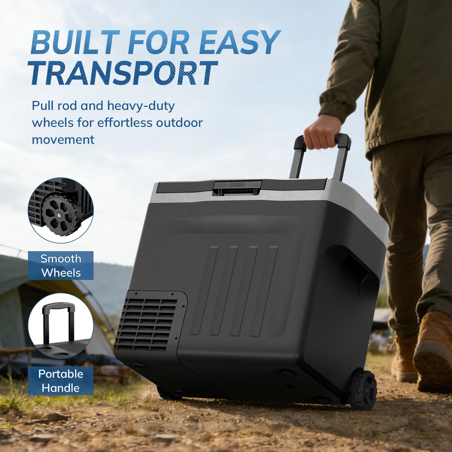 Antarctic Star Electric Cooler, 12 Volt Refrigerator 43Quart Portable Refrigerator 40LFreezer -4℉~68℉,12/24V DC 100~240V AC Car Fridge with Wheels&2 Baskets for Camping,Travel,RV,Car,BLACK