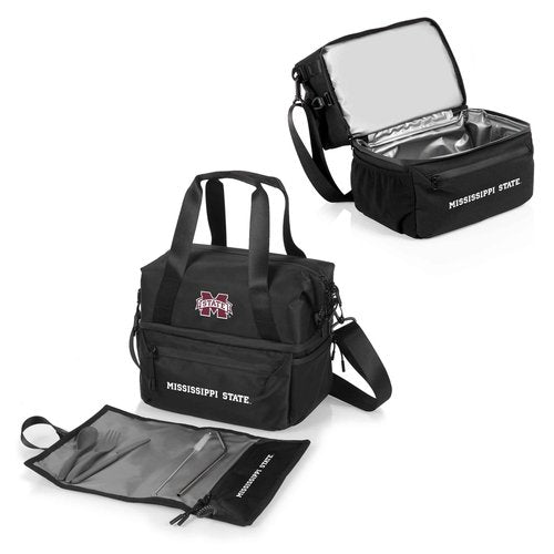 PICNIC TIME NCAA Mississippi State Bulldogs Tarana Lunch Bag Cooler with Utensils Made from Recycled Material, Lunch Box with Picnic Set, Upcycled Lunch Cooler Bag, (Carbon Black)