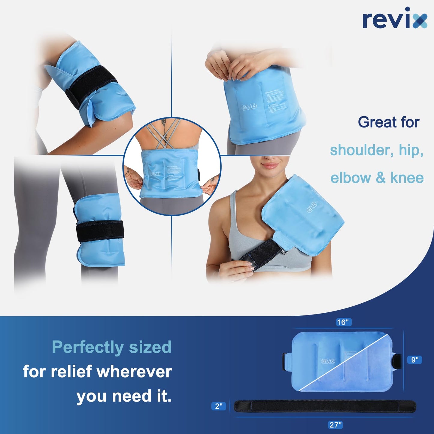 REVIX Gel Ice Pack for Back Discomfort Relief, Soft Plush Lining Ice Wrap for Lower Back, Shoulder, Hip, Arm, Knee, Cold Compress Therapy, 16 × 9 "