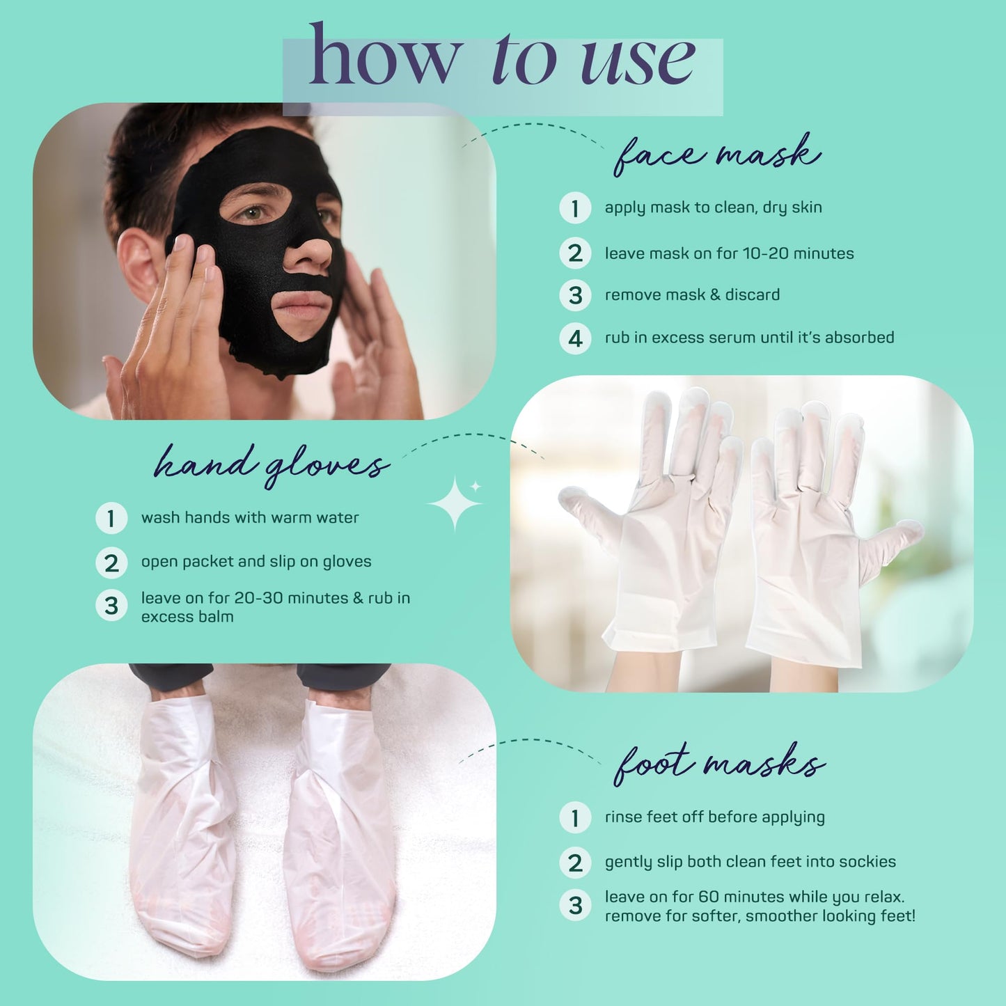 SpaLife Men's 12-Piece Spa Set: Repairing Hand Gloves for Dry Hands, Cooling Mint Foot Socks for Cracked Heels, and Moisturizing Face Mask Ultimate Men Grooming and Relaxation Gift Kit