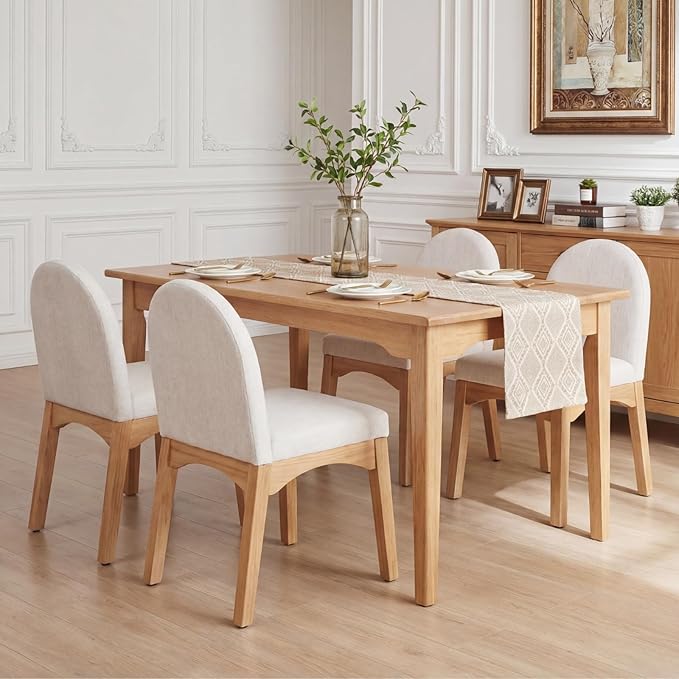 DUOMAY Modern Dining Chairs Set of 2, Mid Century Linen Fabric Upholstered Dining Room Chairs Kitchen Chairs with Solid Rubberwood Legs, Armless Accent Side Chairs, Beige