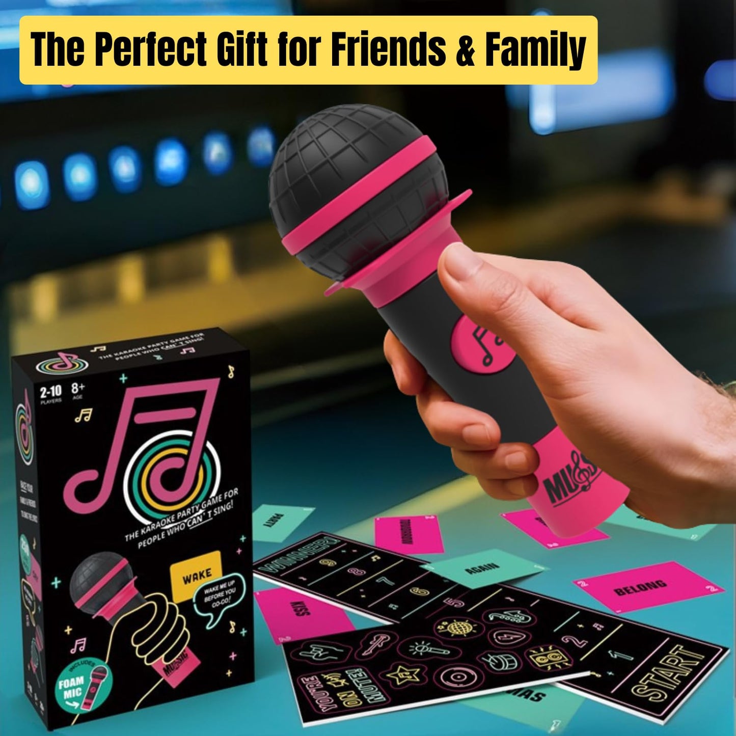Music Party Games, Family Karaoke Board Game for 2-10 Players, Pick Up the Microphone Singing Games Grab Music Card Games with Lyrics Challenge for Adults & Music Lovers Games Night