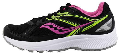 Saucony Women's Cohesion 14 Road Running Shoe, Black/Pink/Yellow, 10