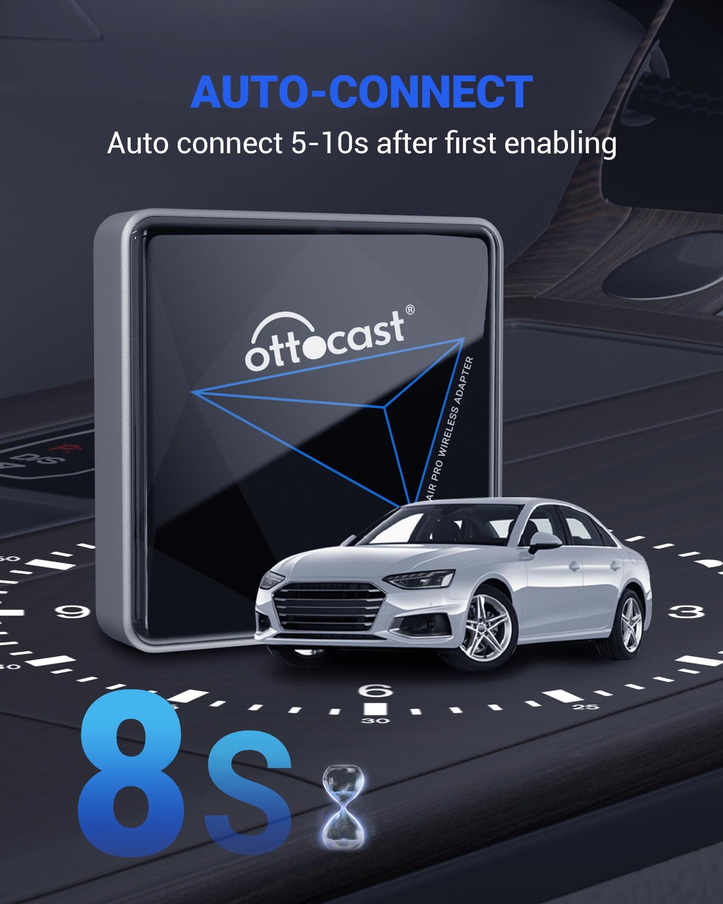Ottocast Android Auto Wireless Adapter For Car - 2025 Version, Wired To Wireless Dongle, Dual-Band Wifi, Low Latency, Online Upd