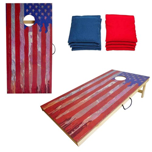 Cornhole Boards Set Regulation Size - 4'x2' Premium Solid Wood Corn Hole Toss Game with 8 Bean Bags