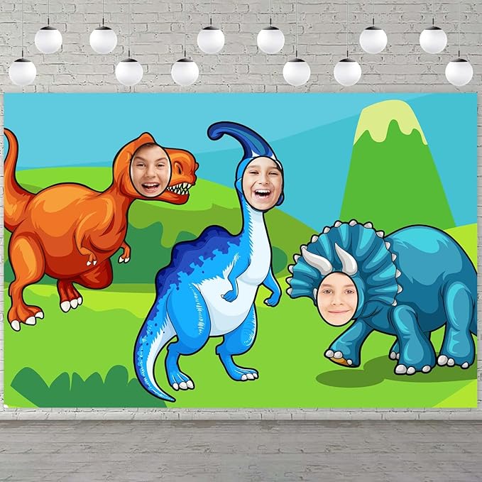 Cute Dinosaur Photo Banner Backdrop Background Photo Booth Props Triceratops T-Rex Face Party Dino Theme Decor for Safari ...