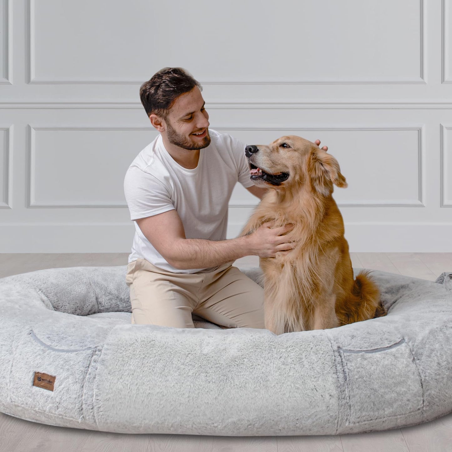 Human Dog Bed for People Large - Bean Bag Adult Size Giant Extra Sized for Kid Waterproof and Washable Anti-Slip Grey 74" x50" x12" (Grey White)