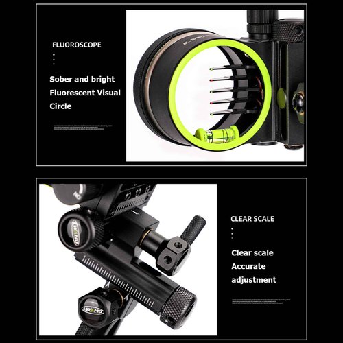 Compound Bow Sight Aluminum Alloy Archery Bow Sights 0.019" Fiber Optic 5 Pin Bow Sight with Sight Light Compound Bow Accessory (Short Pole)
