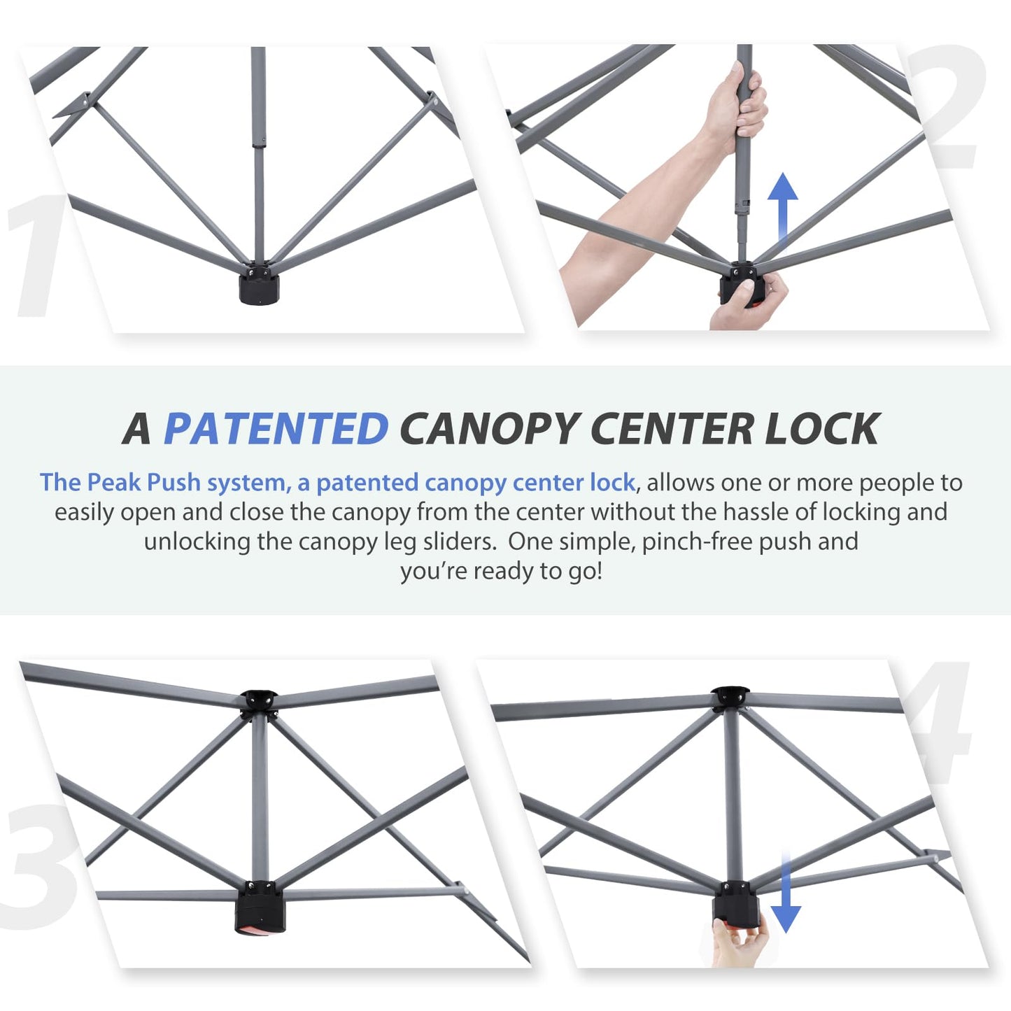 EAGLE PEAK 13x13 Straight Leg Pop Up Canopy Tent Instant Outdoor Canopy Easy Single Person Set up Folding Shelter w/Auto Extending Eaves 169 Square Feet of Shade (Blue)
