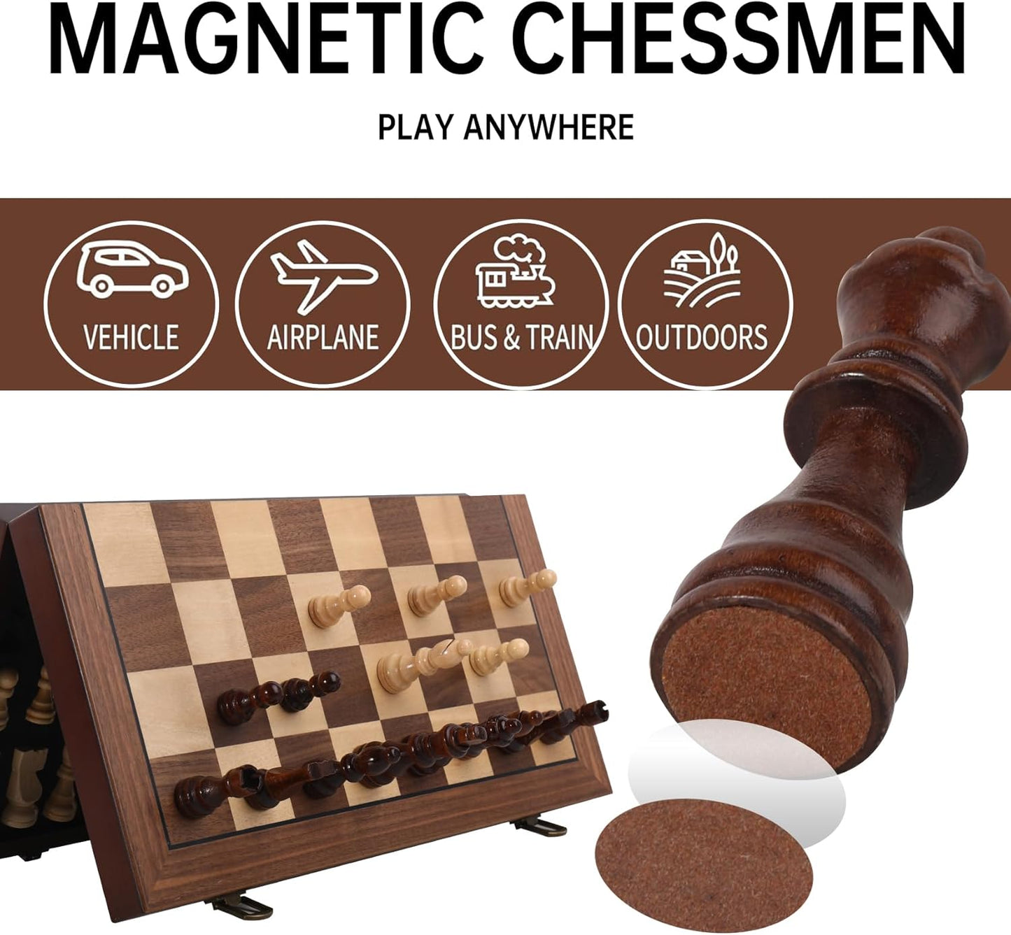 Premium Wooden Chess Set with Protective Carry Bag - 15" Folding Chess Board & Chess Pieces - Classic Strategy Game for Adults & Kids for Chess Lovers, Beginners
