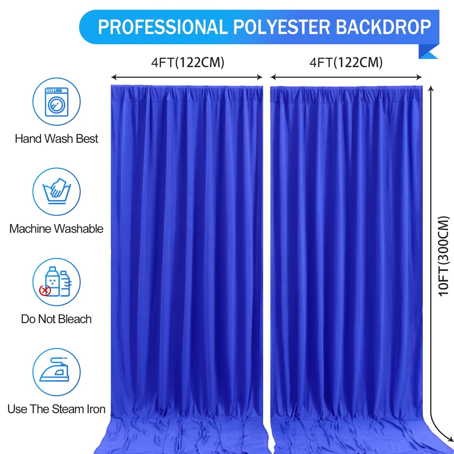 Royal Blue Backdrop Curtain 2 Panels-Wrinkle-Free Royal Blue Curtains Polyester Photography Drapes for Baby Shower Birthday Party Photo Background Backdrop Stand- 8 X10FT (Royal Blue)