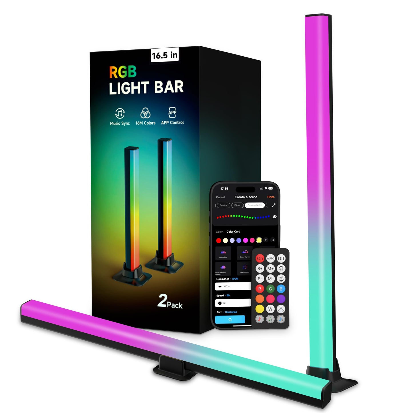 VUQ Light Bars with RGB+IC, 16.5-inch Bluetooth TV LED Backlight Suitable 45-85inch TVs, Smart TV Behind Lights with 16M Colors Scene and Music Modes for Gaming, Patry, Room Decotation