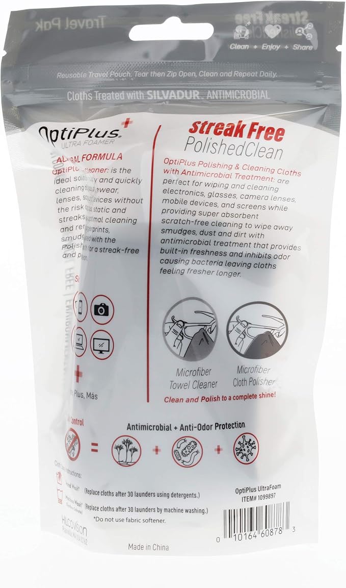 OptiPlus Ultrasoft Foam Lens Cleaner and Dual-Purpose Microfiber Cloth | Streak-Free Glasses Cleaner