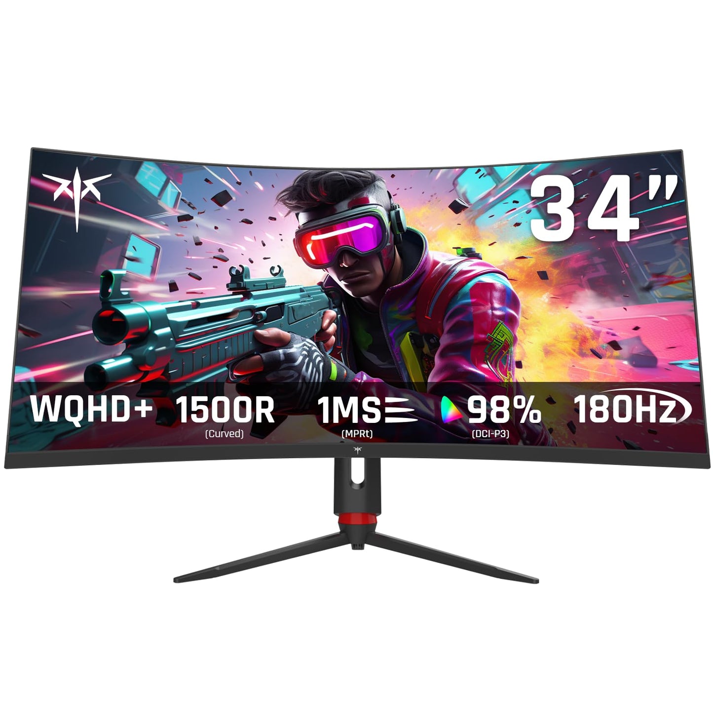 KTC 34 inch Curved Ultrawide Gaming Monitor, 180Hz WQHD 3440x1440 PC Monitor, 21:9, 1ms, 1500R, Adaptive Sync, HDMI Display Port, PBP/PIP, Height/Tilt/Swivel/Pivot Adjustment, VESA Mount, H34S18S